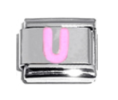 Pink Letter U - 9mm Italian charm - Click Image to Close